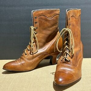 VTG Women's Victorian Edwardian Leather Lace-Up Boots Sz 10 Brown Heeled FLAWS